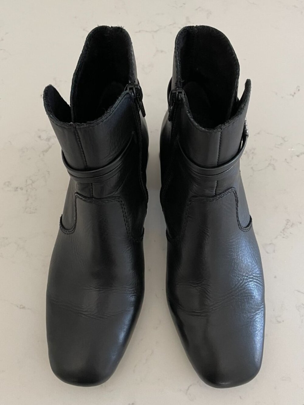 Rieker Block Heel Square Toe Leather Booties w Metal Hardware Detail Black Sz 38 - Picture 14 of 14